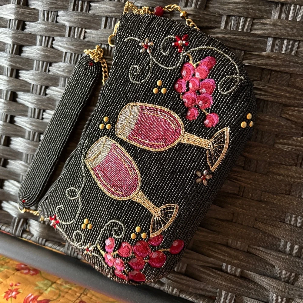 Mary Frances Black Beaded Clutch with Red and Gold Accents - Picture 2 of 6
